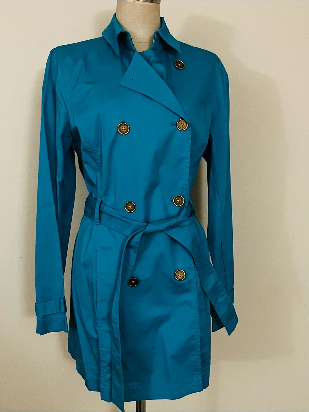 Michael Kors Teal Double-Breasted Trench Coat